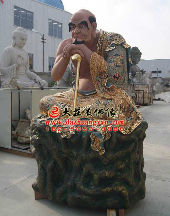 銅雕注茶半托迦尊者側面塑像